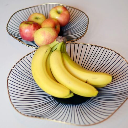 أوعية WHW Whole House Worlds Modernist Centerpiece، مجموعة من 2، ديكور، تفاصيل مفصلة، ​​أسود مع حافة ذهبية مذهبة، قاع مسطح، قطر 15.75 × 2.5 بوصة و11.75 عمق × 2.25 بوصة طول in Saudi Arabia