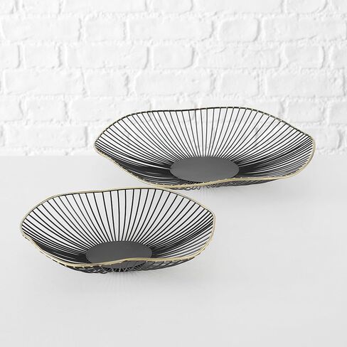 أوعية WHW Whole House Worlds Modernist Centerpiece، مجموعة من 2، ديكور، تفاصيل مفصلة، ​​أسود مع حافة ذهبية مذهبة، قاع مسطح، قطر 15.75 × 2.5 بوصة و11.75 عمق × 2.25 بوصة طول in Saudi Arabia
