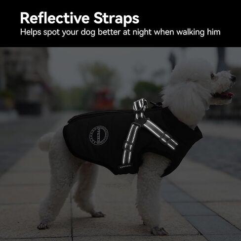 YHQPHZM Dog Coat,Warm Dog Winter Jacket Pet Jacket,Black Waterproof Windproof Pet Coat Jacket with Built in Harness,Dog Fleece Vest with Zipper Cold Weather Coat for Small Medium Dogs(M,Black) in Kuwait