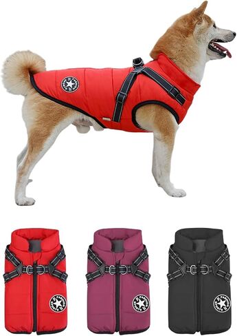 YHQPHZM Dog Coat,Warm Dog Winter Jacket Pet Jacket,Black Waterproof Windproof Pet Coat Jacket with Built in Harness,Dog Fleece Vest with Zipper Cold Weather Coat for Small Medium Dogs(M,Black) in Kuwait