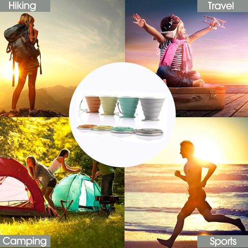 JOYUETLAN Collapsible Travel Cup | Silicone Folding Water Cups with Lids | Reusable Drinking Mugs Cup | Picnic Snacks Cups | Telescopic Camping Tumblers in Kuwait
