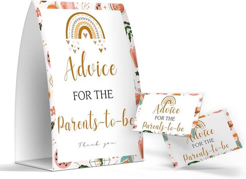 كتاب Advice for the Parents-to-be، العاب استقبال المولود بنمط قوس قزح بوهو بنمط قوس قزح، بطاقات نصائح للوالدين الجدد، تذكارات الام والاب الجديدة - لافتة واحدة + 50 بطاقة (GES21) in Kuwait