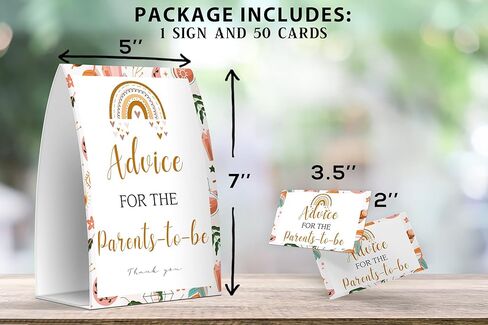 كتاب Advice for the Parents-to-be، العاب استقبال المولود بنمط قوس قزح بوهو بنمط قوس قزح، بطاقات نصائح للوالدين الجدد، تذكارات الام والاب الجديدة - لافتة واحدة + 50 بطاقة (GES21) in Kuwait