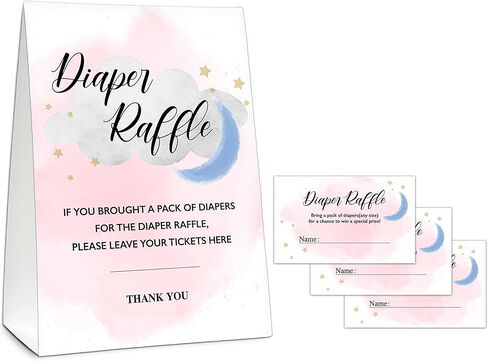مجموعة ألعاب استحمام الطفل UTESG Diaper Raffle، تذاكر يانصيب حفاضات القمر والنجوم، توينكل ليتل ستارز تكشف عن جنس زينة حفلات استحمام الطفل، 1 علامة واقفة + 50 بطاقة تخمين (B19) in Kuwait