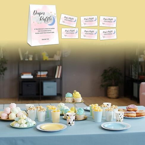 مجموعة ألعاب استحمام الطفل UTESG Diaper Raffle، تذاكر يانصيب حفاضات القمر والنجوم، توينكل ليتل ستارز تكشف عن جنس زينة حفلات استحمام الطفل، 1 علامة واقفة + 50 بطاقة تخمين (B19) in Kuwait
