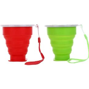 كوب ماء قابل للطي من السيليكون المحمول من Yeehtech، قطعتين بسعة 200 مل، كوب قابل للطي مقاوم للاستخدام في الهواء الطلق، أكواب شرب قابلة للطي للسفر في الهواء الطلق وأدوات شرب للتخييم (أحمر وأخضر) in Kuwait