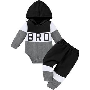 ملابس أطفال أولادي من Tomolant بأكمام طويلة، سويت شيرت بقلنسوة مطبوع عليه حروف + سروال مرقع قطعتين ملابس خريف وشتاء in Kuwait