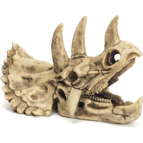 AGUMARK ديكورات حوض السمك ديناصور ترايسيراتوبس ديكور جمجمة، نموذج جمجمة مصنوع من الراتنج لمخبأ الزواحف، ملحقات حوض السمك، ديكور شريط المنزل (جمجمة L) in Kuwait