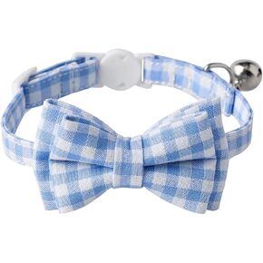 AIITLE Breakaway Cat Collar with Cute Bow Tie and Bell, Detachable Adjustable Safety Collars for Girl Cats and Boy Cats, Kittens, Puppy, Soft Stylish Plaid Patterns Cat Collars,Blue in Kuwait