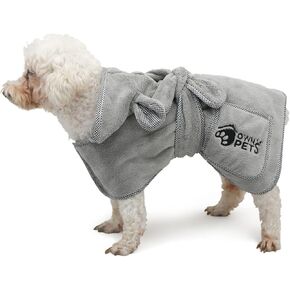 Ownpets Dog Bathrobe Towel, Super Absorbent Soft Dog Drying Robe with Cap & Pocket for Bathing & Beach Trips, Microfibre Fast Drying Dog Towel Robe for Dogs and Cats(Large)
