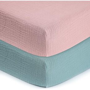 BSTOPPT 2 Pack Muslin Crib Sheets，Fitted Crib Mattress Sheets for Boys and Girls，28"x 52" (Grey & White) in Kuwait