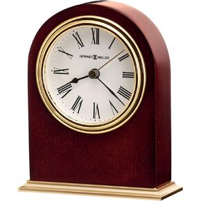 Howard Miller Priest River Table Clock II 549-779 – Modern Arched Shaped Clock II, Low-Gloss Rosewood Hall Finish, Brass Finish Metal Bass, Felt Bottom, Quartz Movement