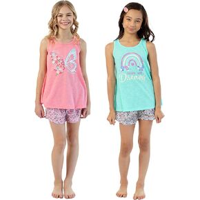Sleep On It Girls Pajamas Short Sets 4 Piece Tank Top and Short Sleeve Summer Sleepwear for Kids (2 Full Sets) in Kuwait