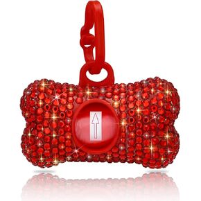 SAVORI Dog Poop Bag Holder Bling Crystal Dog Waste Bags Dispenser for Pet Dog Doggy with Carabiner Clip Includes 1 Roll 15 Bags (Hot Pink) in Kuwait