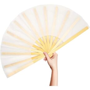 OMyTea Bamboo Large Rave Folding Hand Fan for Men/Women - Chinese Japanese Kung Fu Tai Chi Handheld Fan with Fabric Case - for Performance, Decorations, Dancing, Festival, Gift (Black)