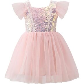 Toddler Girls Tutu Dress Ruffle Sleeve Layered Tulle A-Line Sundress for Birthday,Party