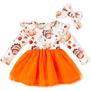 ملابس GRNSHTS للفتيات الصغيرات لعيد الشكر بأكمام طويلة وتنورات توتو تركية فستان مكشكش ملابس للفتيات الصغيرات in Kuwait