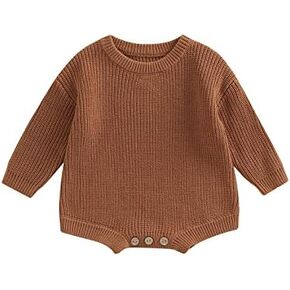 Baby Boy Girl Knit Sweater Romper Solid Color Long Sleeve Oversized Warm Tops Fall Winter Clothes in Kuwait