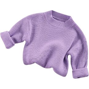 Toddler Baby Girl Boy Knitted Sweater Long Sleeve Solid Color Pullover Crewneck Sweatshirt Top Fall Winter Clothes