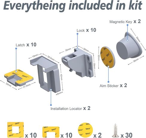 TYRY.HU أقفال خزائن مغناطيسية لسلامة الأطفال (2 قفل + مفتاح واحد) لخزائن المطبخ والأدراج، أقفال أمان غير مرئية لحماية الأطفال مع مفتاح - لا تحتاج إلى حفر أو أدوات، سهلة التركيب in Kuwait