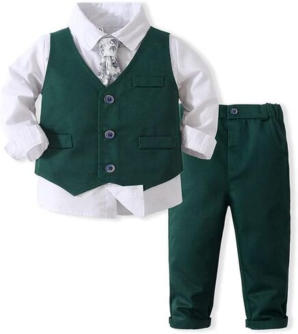 Baby Boys' 4 Piece Gentleman Set with Shirt,Bowtie,Vest and Pant in Kuwait