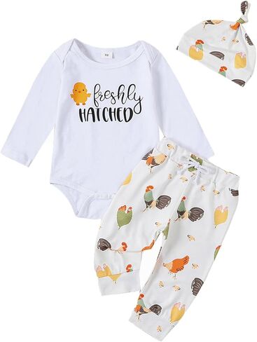 SAYOO Baby Boy Cowboy Outfit Newborn Western Country Boy Clothes Cow Print Letter Bodysuit+Long Pants+Cap 3pcs Fall Clothes in Kuwait