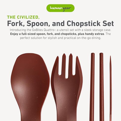 humangear GoBites Quattro | Travel & Camping Utensils | Portable & Convertible Dining Ware | Multi-Functional Fork, Spoon, Chopsticks, Gray in Saudi Arabia
