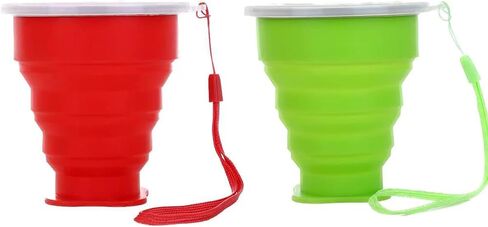 كوب ماء قابل للطي من السيليكون المحمول من Yeehtech، قطعتين بسعة 200 مل، كوب قابل للطي مقاوم للاستخدام في الهواء الطلق، أكواب شرب قابلة للطي للسفر في الهواء الطلق وأدوات شرب للتخييم (أحمر وأخضر) in Kuwait