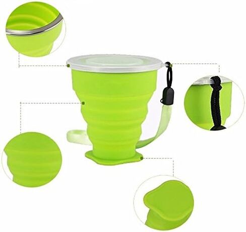 كوب ماء قابل للطي من السيليكون المحمول من Yeehtech، قطعتين بسعة 200 مل، كوب قابل للطي مقاوم للاستخدام في الهواء الطلق، أكواب شرب قابلة للطي للسفر في الهواء الطلق وأدوات شرب للتخييم (أحمر وأخضر) in Kuwait