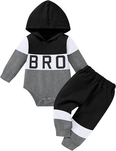 ملابس أطفال أولادي من Tomolant بأكمام طويلة، سويت شيرت بقلنسوة مطبوع عليه حروف + سروال مرقع قطعتين ملابس خريف وشتاء in Kuwait