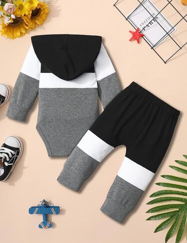 ملابس أطفال أولادي من Tomolant بأكمام طويلة، سويت شيرت بقلنسوة مطبوع عليه حروف + سروال مرقع قطعتين ملابس خريف وشتاء in Kuwait