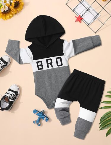 ملابس أطفال أولادي من Tomolant بأكمام طويلة، سويت شيرت بقلنسوة مطبوع عليه حروف + سروال مرقع قطعتين ملابس خريف وشتاء in Kuwait