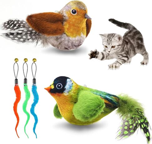 FUNCREVITY Cat Toys Interactive for Indoor Cats with Bird Chirping Electronic Sound and Feather Catnip Toys for Cats Hanging Cat Toy with Mouse in Kuwait