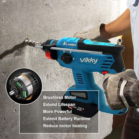 فيكي مثقاب مطرقي دوار اس دي اس بلس 20 فولت، مجموعة مطرقة هدم لاسلكية بدون فرشاة، مع بطارية 4.2 امبير في الساعة وشاحن، 4 وظائف، مناسبة لرؤوس المثقاب وازاميل على شكل حرف U in Kuwait