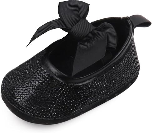Baby Girls Mary Jane Flats Sparkly Bow Diamonds Princess Dress Shoes Anti-Slip Infant Crib Shoes in Kuwait