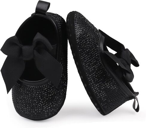 Baby Girls Mary Jane Flats Sparkly Bow Diamonds Princess Dress Shoes Anti-Slip Infant Crib Shoes in Kuwait