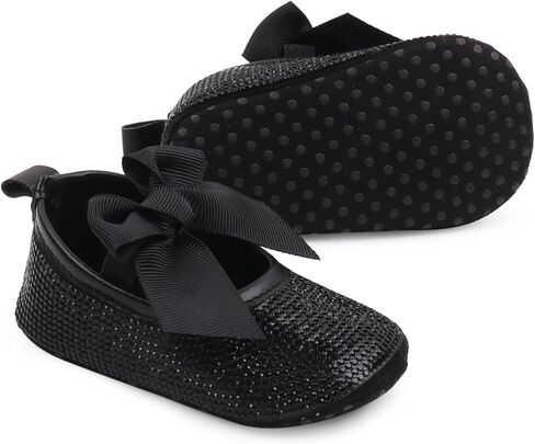 Baby Girls Mary Jane Flats Sparkly Bow Diamonds Princess Dress Shoes Anti-Slip Infant Crib Shoes in Kuwait