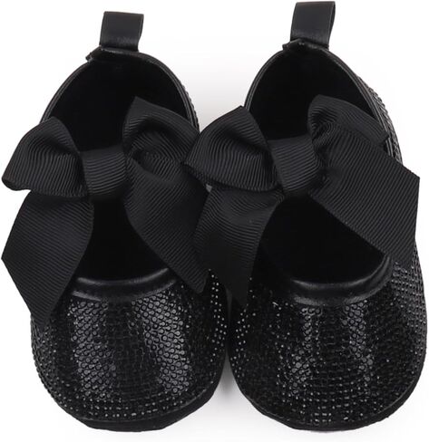 Baby Girls Mary Jane Flats Sparkly Bow Diamonds Princess Dress Shoes Anti-Slip Infant Crib Shoes in Kuwait