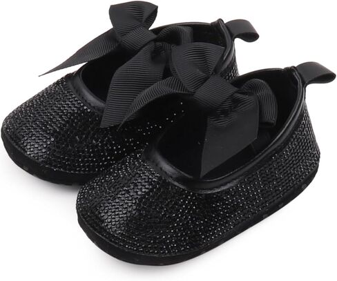 Baby Girls Mary Jane Flats Sparkly Bow Diamonds Princess Dress Shoes Anti-Slip Infant Crib Shoes in Kuwait