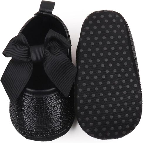 Baby Girls Mary Jane Flats Sparkly Bow Diamonds Princess Dress Shoes Anti-Slip Infant Crib Shoes in Kuwait