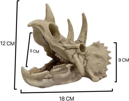 AGUMARK ديكورات حوض السمك ديناصور ترايسيراتوبس ديكور جمجمة، نموذج جمجمة مصنوع من الراتنج لمخبأ الزواحف، ملحقات حوض السمك، ديكور شريط المنزل (جمجمة L) in Kuwait