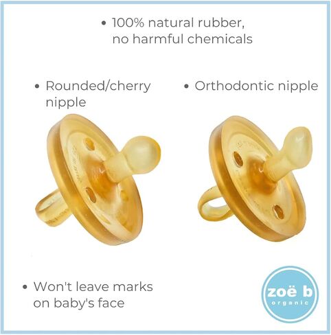 Simply Rubber Pacifiers Sampler Pack / 1 Orthodontic + 1 Rounded Cherry Shorter Nipple (Less Gagging) Small Newborn (0 6 mos) Natural Rubber Pacifier BPA Free Handcrafted in Italy in Saudi Arabia