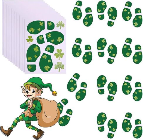 60 Pieces St. Patrick's Day Leprechaun Footprints Floor Stickers Removable Shamrock Foot Stickers Decorations Floor Decals Stickers for Window Walls Shamrock Party Favors Supplies Decoration in Saudi Arabia
