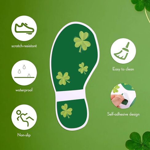 60 Pieces St. Patrick's Day Leprechaun Footprints Floor Stickers Removable Shamrock Foot Stickers Decorations Floor Decals Stickers for Window Walls Shamrock Party Favors Supplies Decoration in Saudi Arabia
