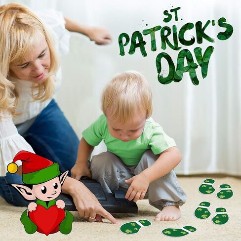 60 Pieces St. Patrick's Day Leprechaun Footprints Floor Stickers Removable Shamrock Foot Stickers Decorations Floor Decals Stickers for Window Walls Shamrock Party Favors Supplies Decoration in Saudi Arabia
