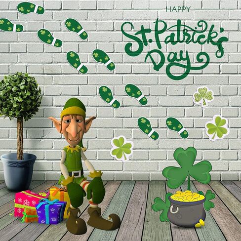 60 Pieces St. Patrick's Day Leprechaun Footprints Floor Stickers Removable Shamrock Foot Stickers Decorations Floor Decals Stickers for Window Walls Shamrock Party Favors Supplies Decoration in Saudi Arabia