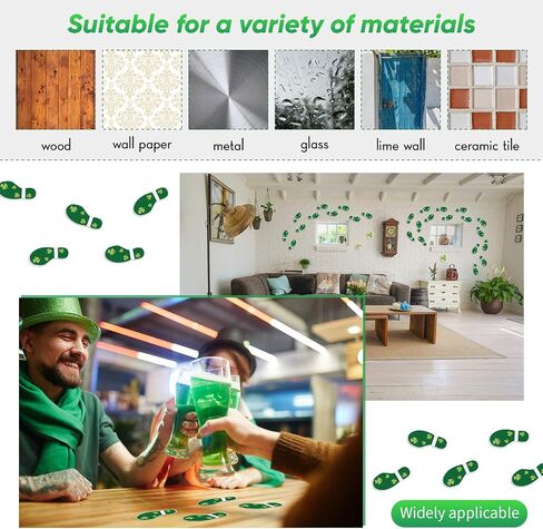 60 Pieces St. Patrick's Day Leprechaun Footprints Floor Stickers Removable Shamrock Foot Stickers Decorations Floor Decals Stickers for Window Walls Shamrock Party Favors Supplies Decoration in Saudi Arabia