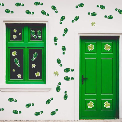 60 Pieces St. Patrick's Day Leprechaun Footprints Floor Stickers Removable Shamrock Foot Stickers Decorations Floor Decals Stickers for Window Walls Shamrock Party Favors Supplies Decoration in Saudi Arabia