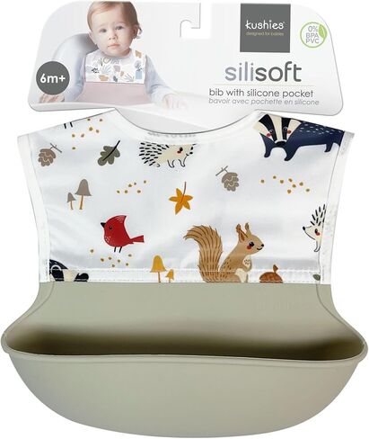 Kushies Silisoft Bib, Waterproof Top with Soft Silicone catch all pocket for Babies and Toddlers in Saudi Arabia
