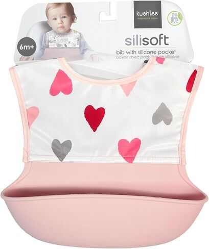 Kushies Silisoft Bib, Waterproof Top with Soft Silicone catch all pocket for Babies and Toddlers in Saudi Arabia